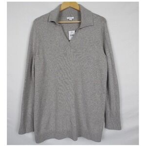 NEW Pure Jill Womens Sweater SZ Medium Gray Tunic Minimalist  V Neck Fall Staple